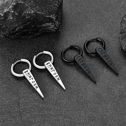 Norse Viking Runes Dangle Hoop Earrings For Men