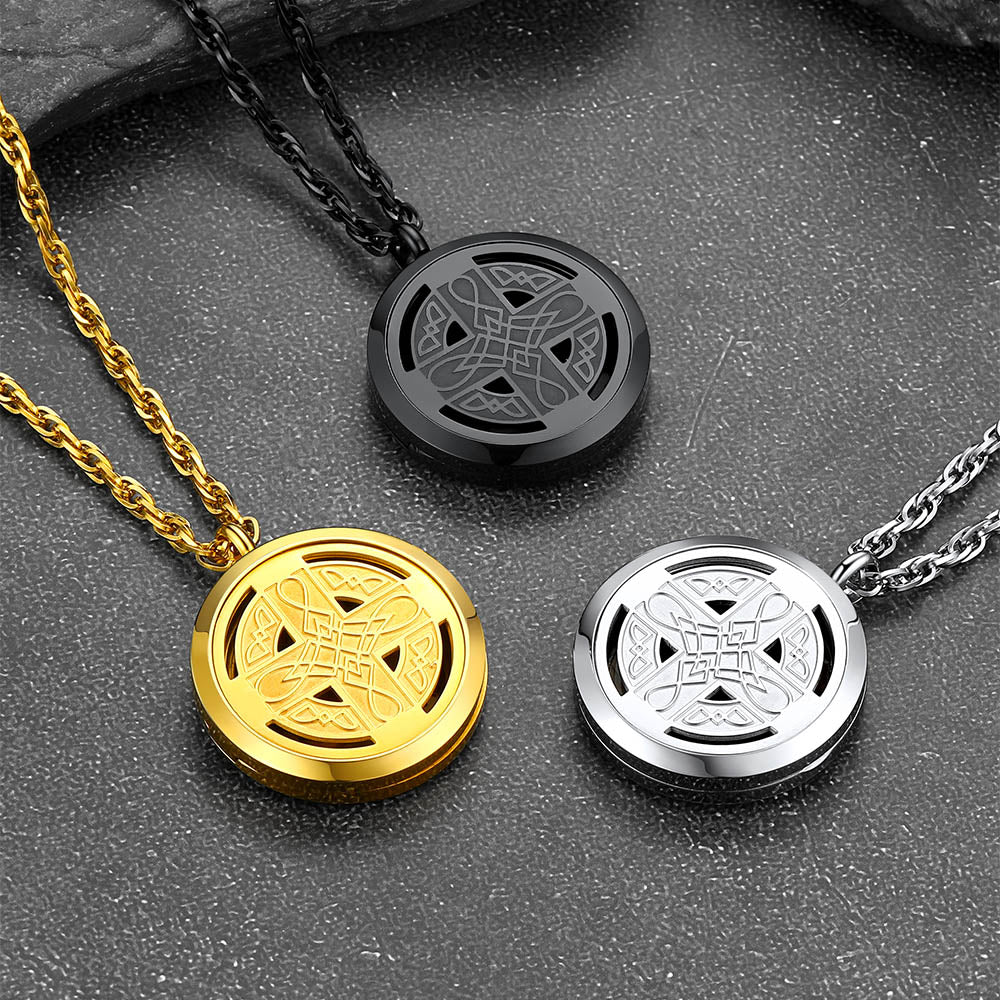 Custom Picture Celtic Knot Cross Locket Aromatherapy Essential Oil Necklaces for Men