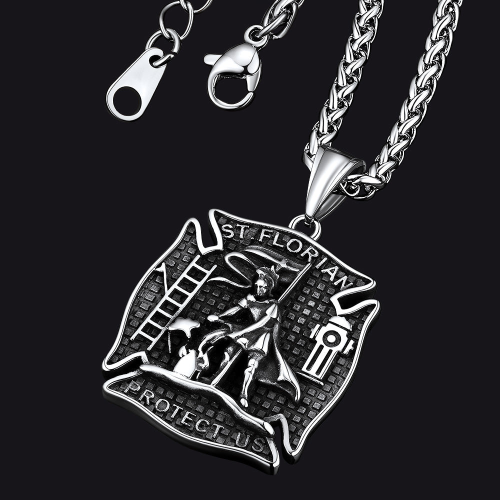 Firefighter Saint Florian Medallion Necklace in 316L Stainless Steel