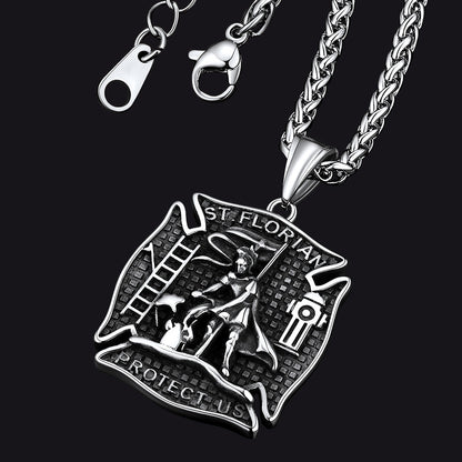 Firefighter Saint Florian Medallion Necklace in 316L Stainless Steel