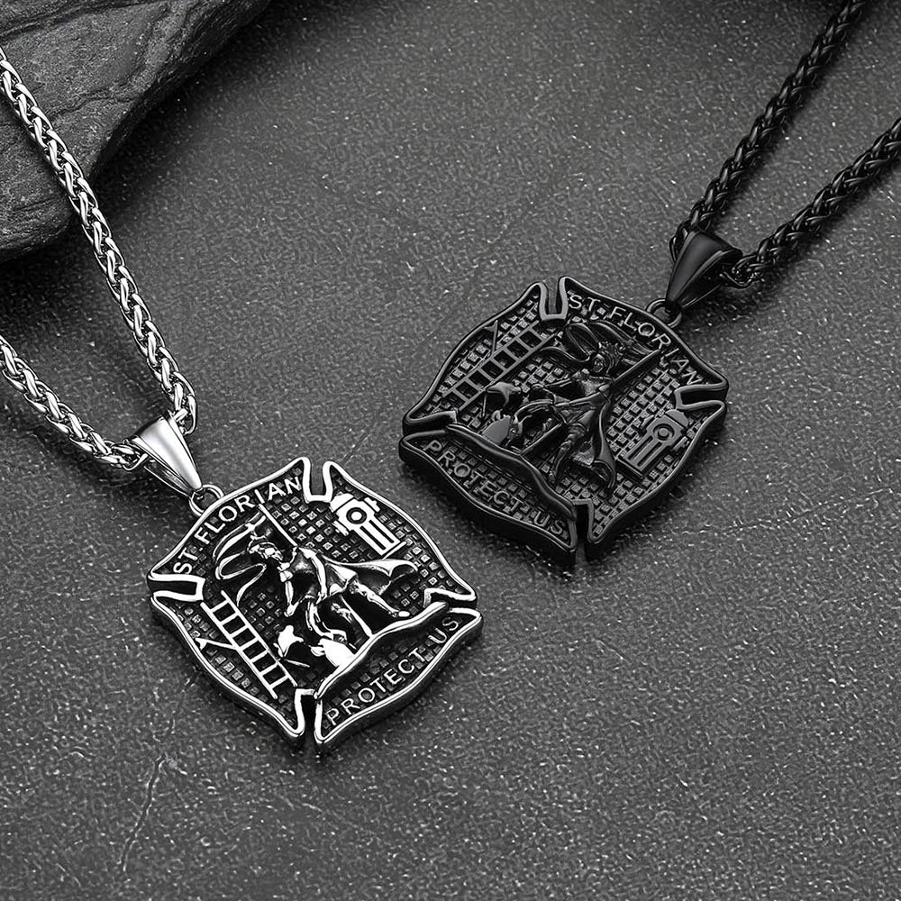 Firefighter Saint Florian Medallion Necklace in 316L Stainless Steel