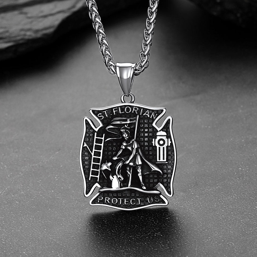 Firefighter Saint Florian Medallion Necklace in 316L Stainless Steel
