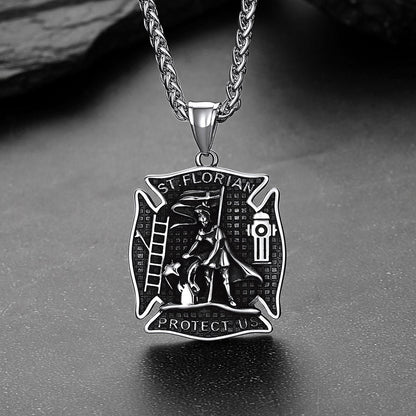 Firefighter Saint Florian Medallion Necklace in 316L Stainless Steel