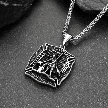 Firefighter Saint Florian Medallion Necklace in 316L Stainless Steel