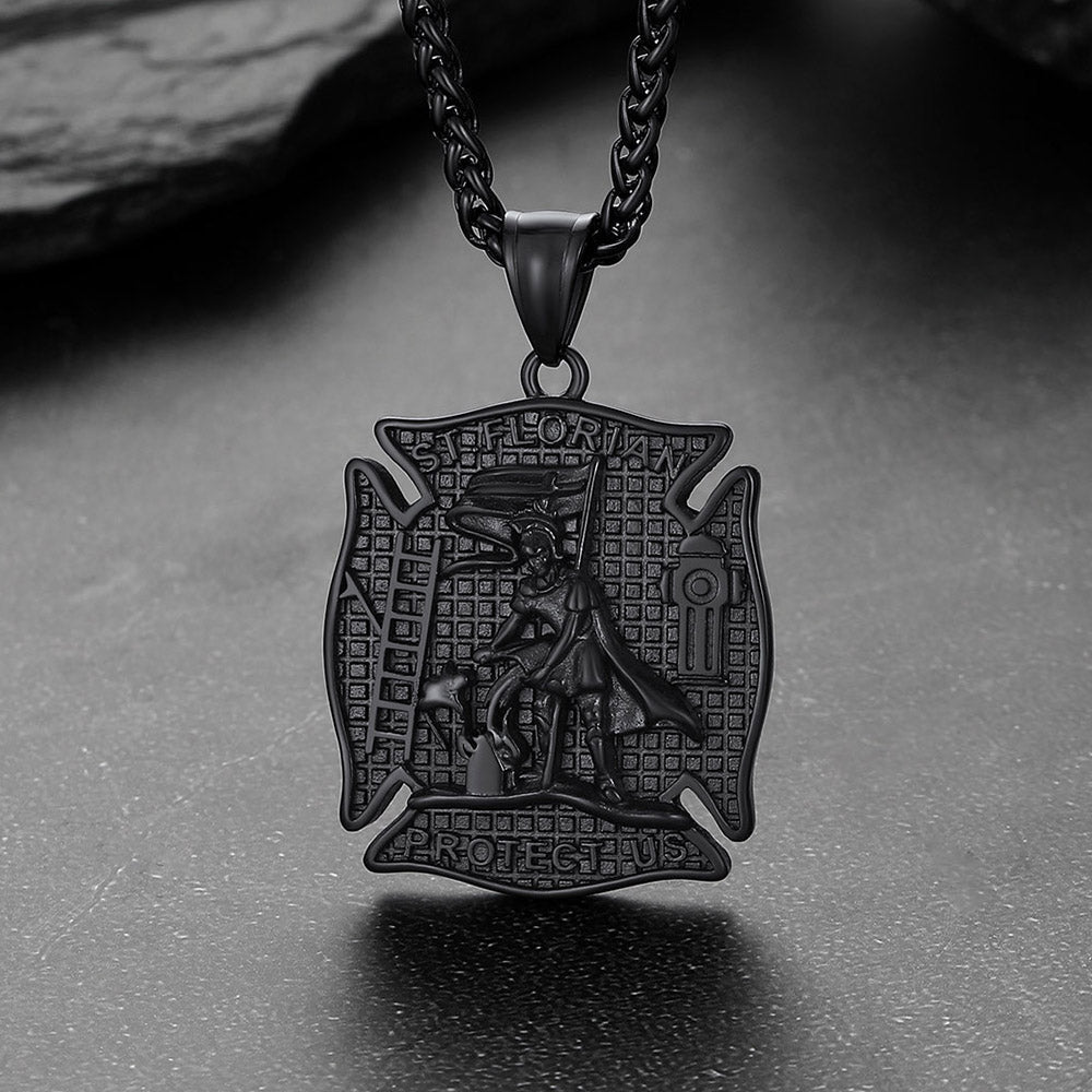 Firefighter Saint Florian Medallion Necklace in 316L Stainless Steel