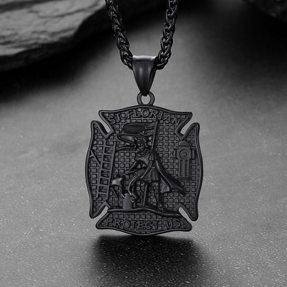 Firefighter Saint Florian Medallion Necklace in 316L Stainless Steel