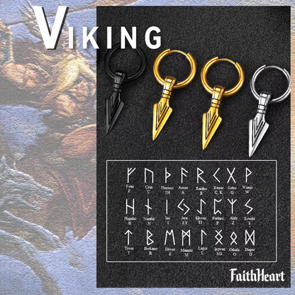 Viking Earrings for Men – Arrowhead Spear Gungnir Drop Hoop Earrings