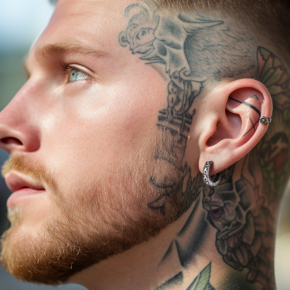 Sterling Silver Vine Celtic Huggie Hoop Earrings for Men