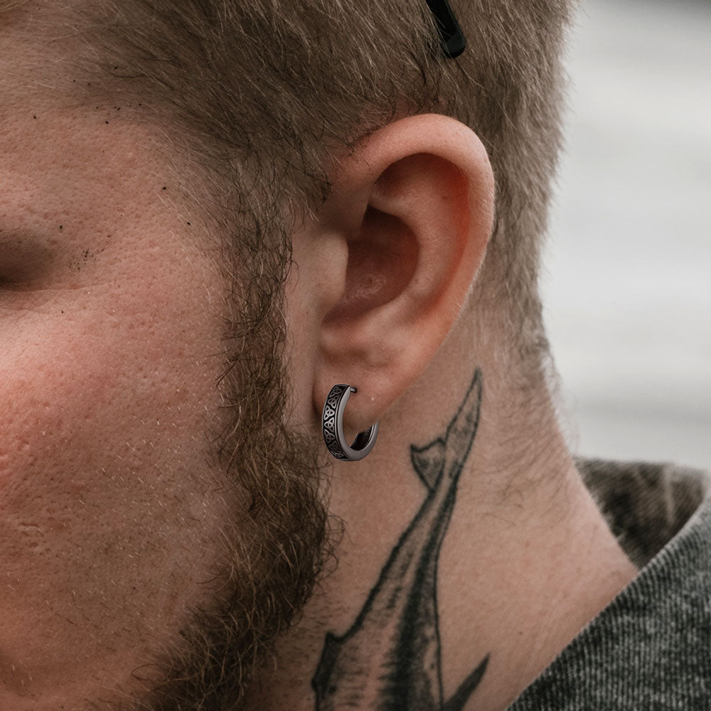 Sterling Silver Celtic Knot Huggie Hoop Earrings for Men