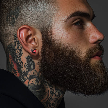 Gothic Black Ruby Heart Skull Hand Stud Earrings for Men