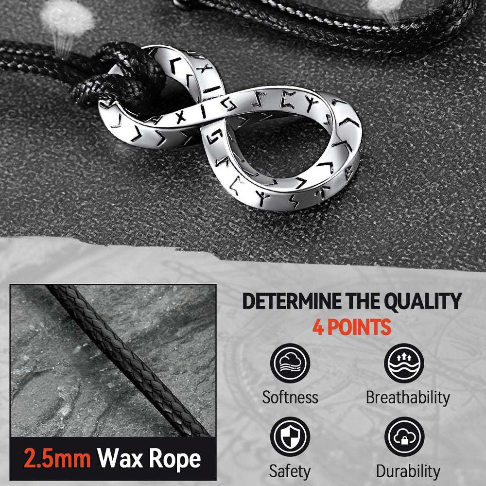 Viking Mobius Infinity Necklace Adjustable Leather Chain for Men