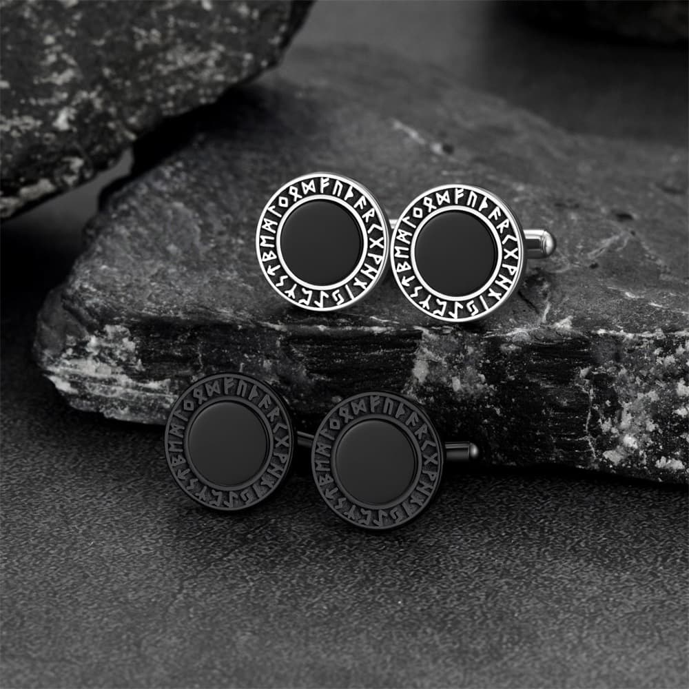 Men's Black Onyx Cufflinks with Viking Rune