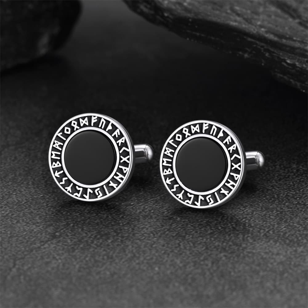 Men's Black Onyx Cufflinks with Viking Rune