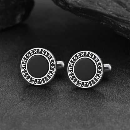 Men's Black Onyx Cufflinks with Viking Rune