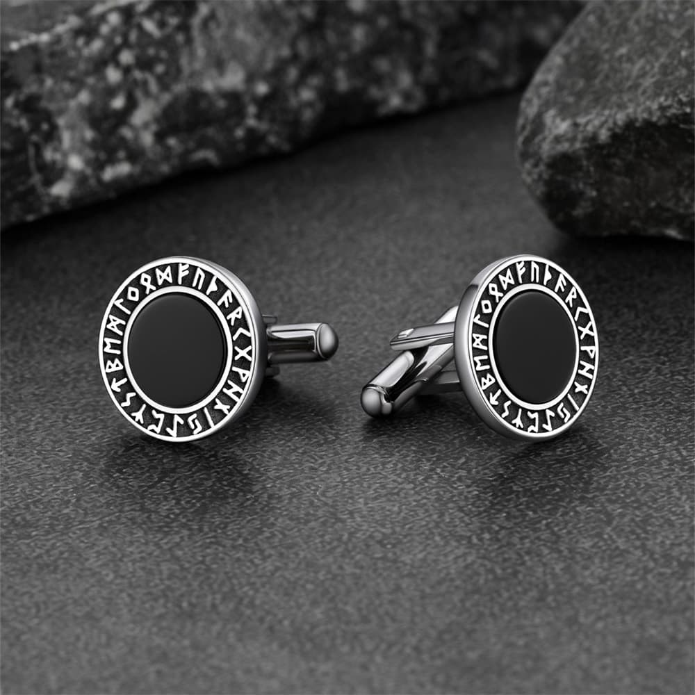 Men's Black Onyx Cufflinks with Viking Rune