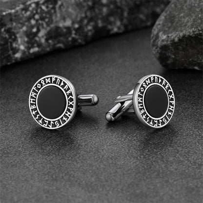 Men's Black Onyx Cufflinks with Viking Rune