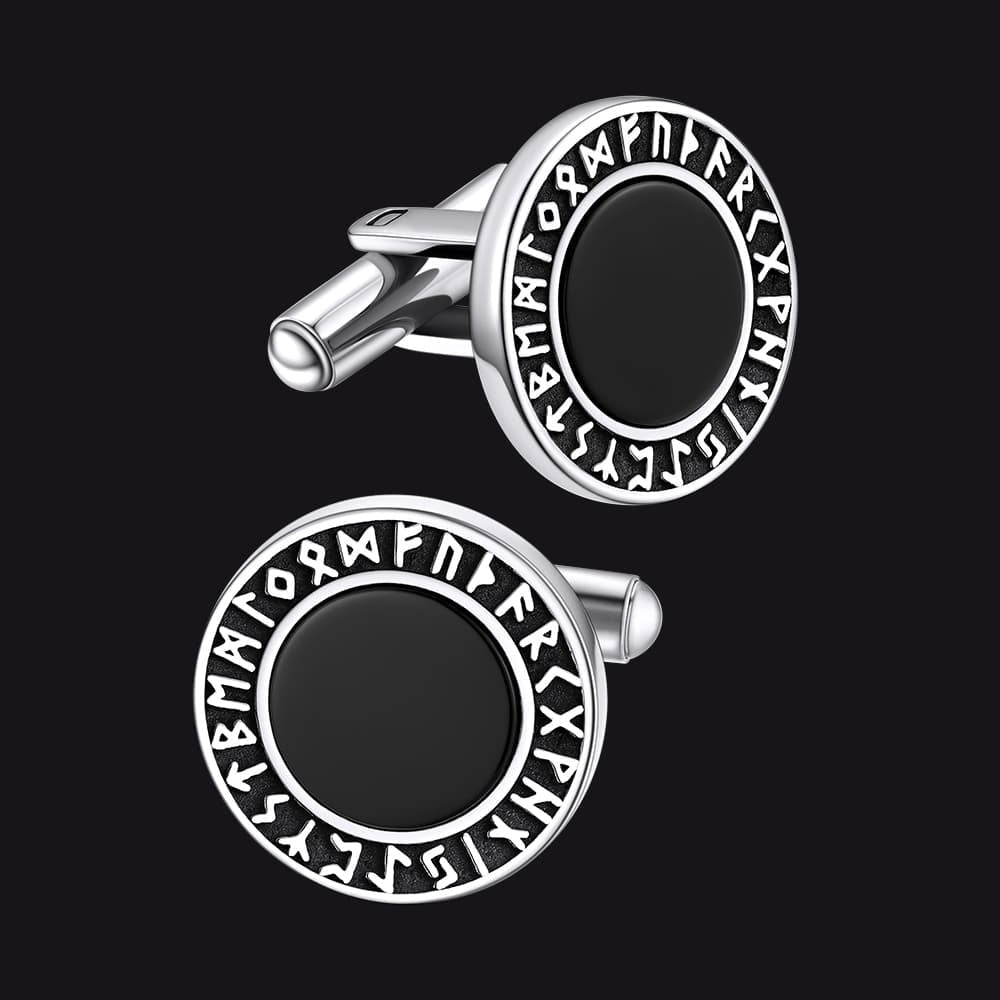 Men's Black Onyx Cufflinks with Viking Rune