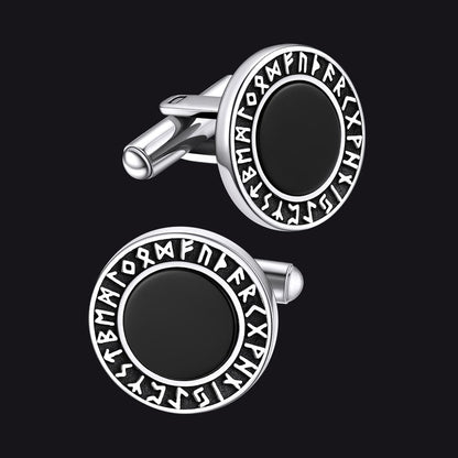 Men's Black Onyx Cufflinks with Viking Rune