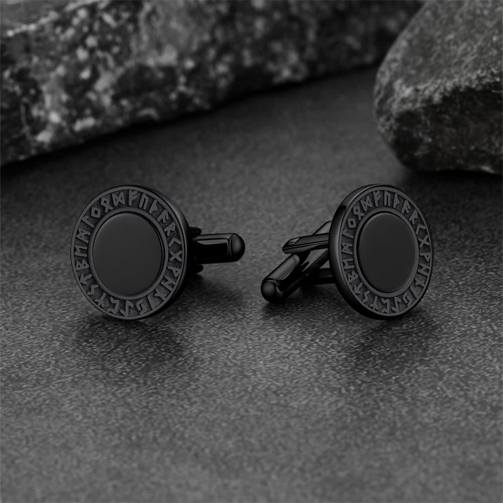 Men's Black Onyx Cufflinks with Viking Rune