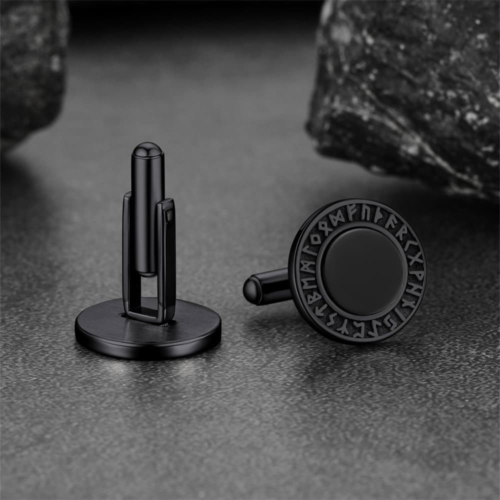 Men's Black Onyx Cufflinks with Viking Rune