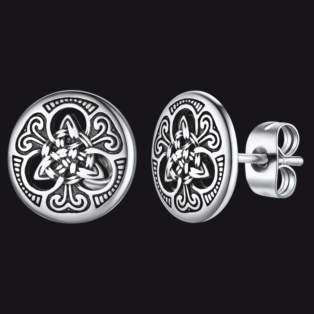 Round Irish Celtic Knot Stud Earrings For Men