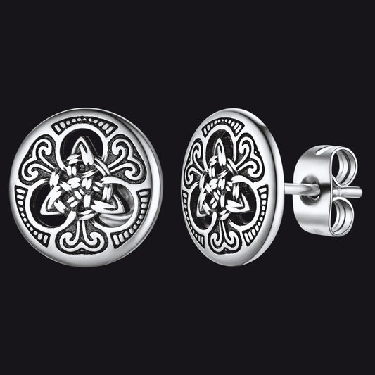 Round Irish Celtic Knot Stud Earrings For Men