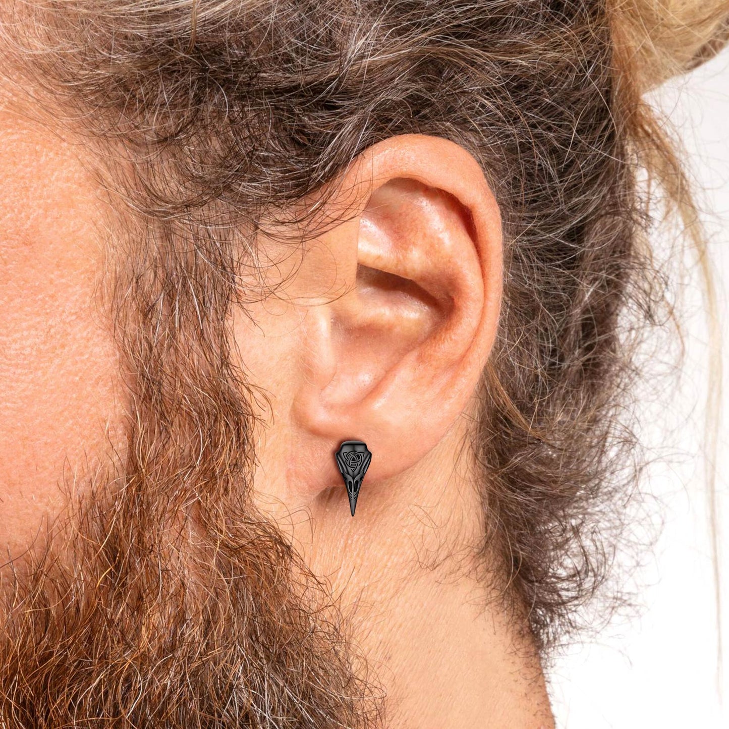 Viking Raven Skull Earrings Studs With Celtic Knot For Men