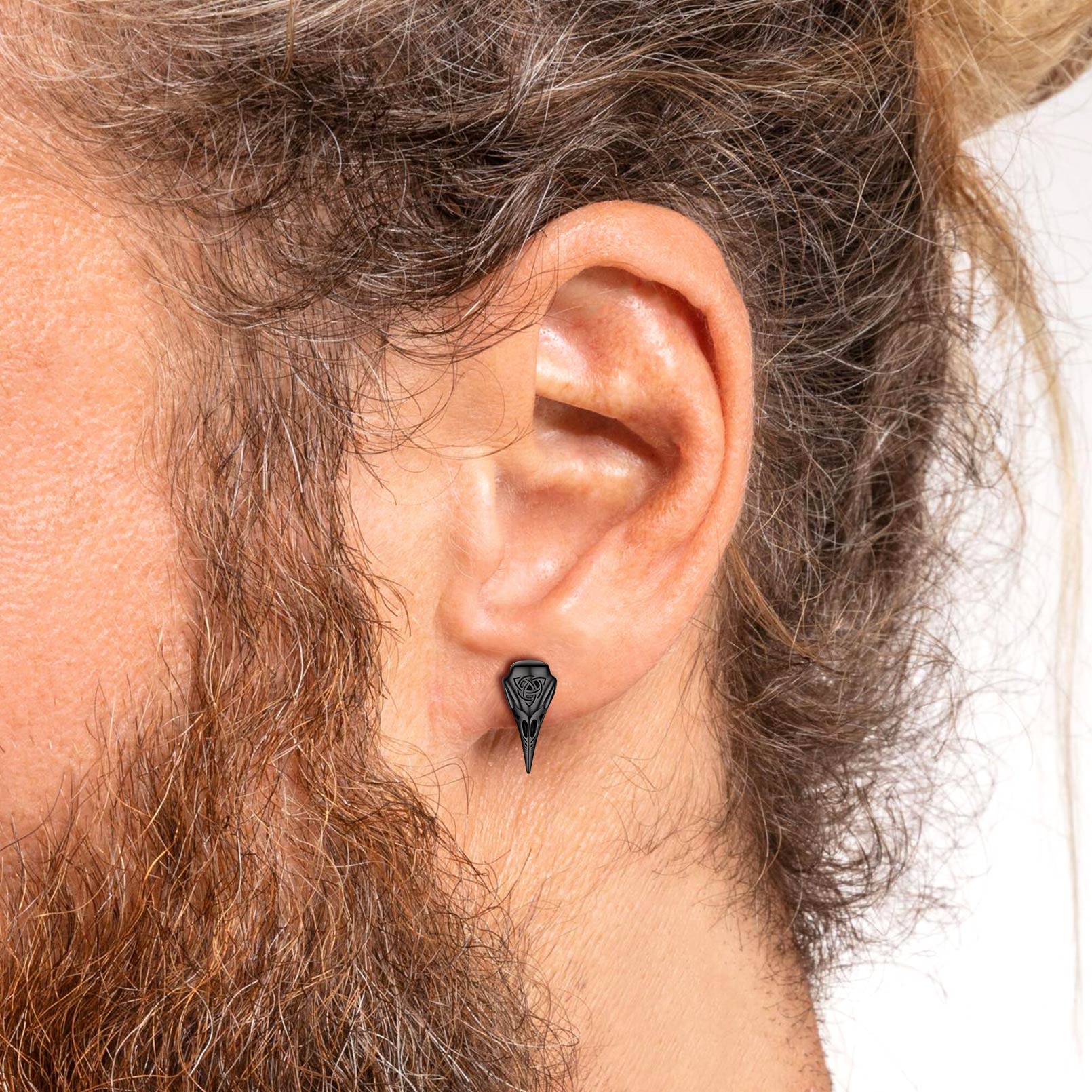 Viking Raven Skull Earrings Studs With Celtic Knot For Men