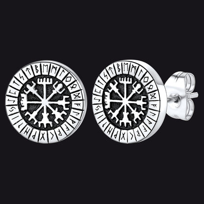 Norse Viking Compass Vegvisir Stud Earrings For Men