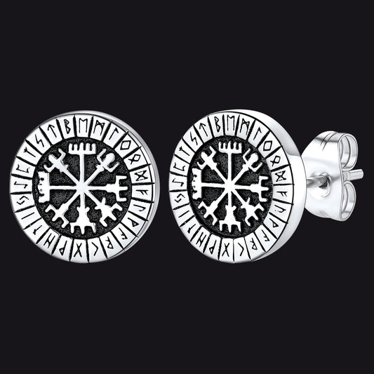 Norse Viking Compass Vegvisir Stud Earrings For Men