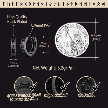 Norse Viking Runes Hoop Huggie Earrings For Men Women