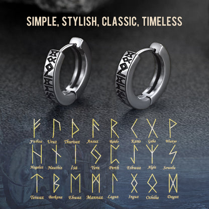 Norse Viking Runes Hoop Huggie Earrings For Men Women