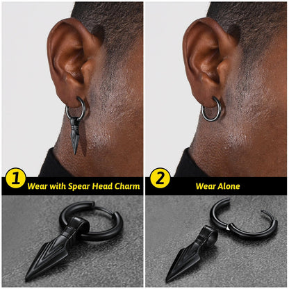 Viking Earrings for Men – Arrowhead Spear Gungnir Drop Hoop Earrings