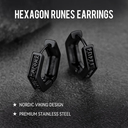 Viking Hexagon Runes Hoop Earrings For Men