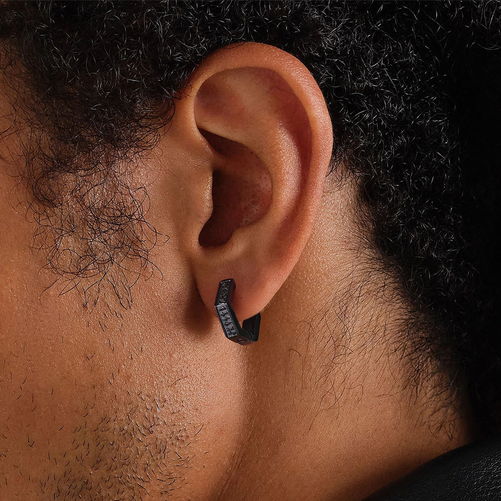 Viking Hexagon Runes Hoop Earrings For Men