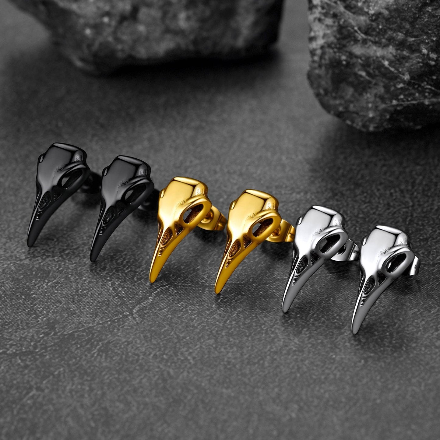Gothic Raven Skull Stud Earring for Men