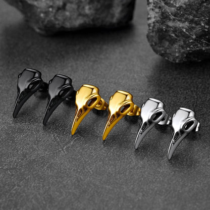 Gothic Raven Skull Stud Earring for Men