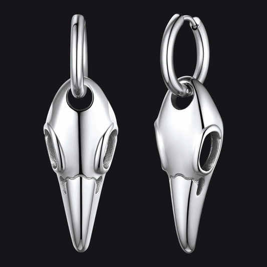 Gothic Raven Skull Dangle Hoop Earrings for Men Women