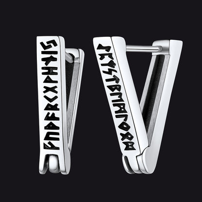 Triangle Huggie Hoop Earrings with Viking Runes For Men