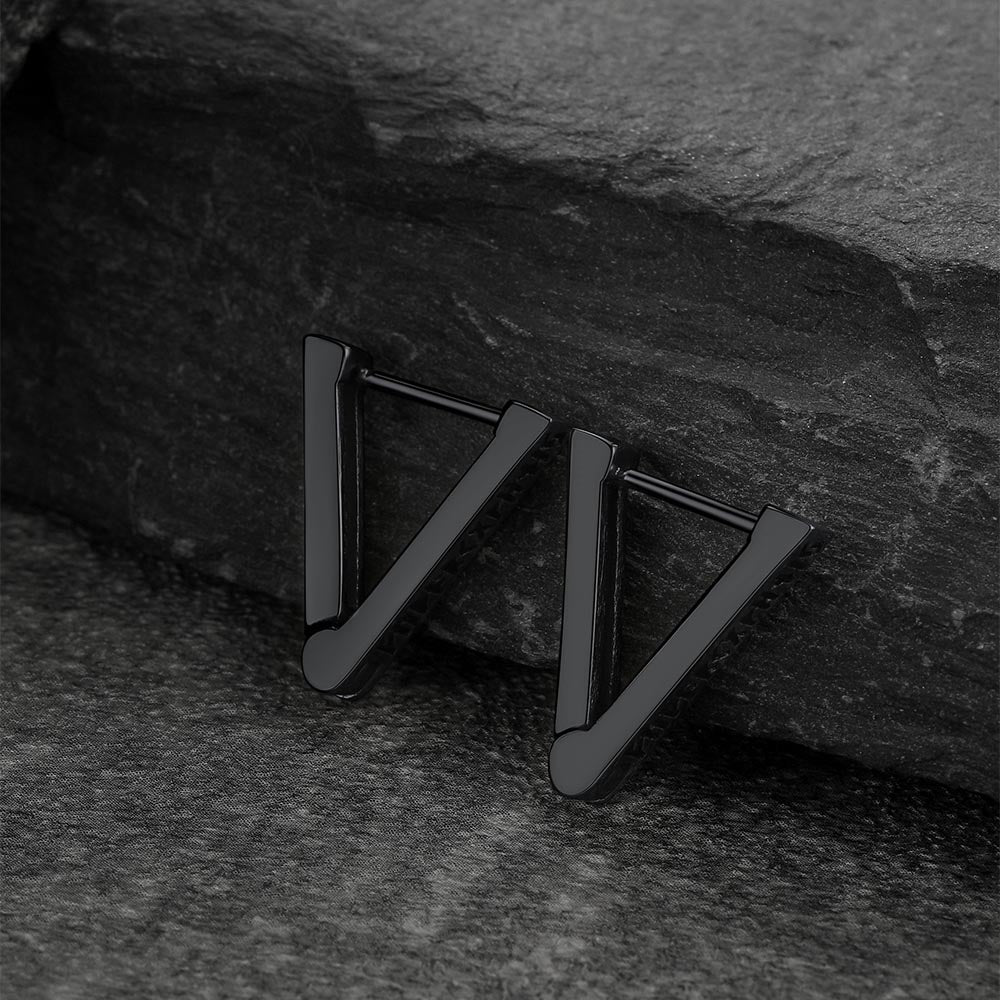 Triangle Huggie Hoop Earrings with Viking Runes For Men