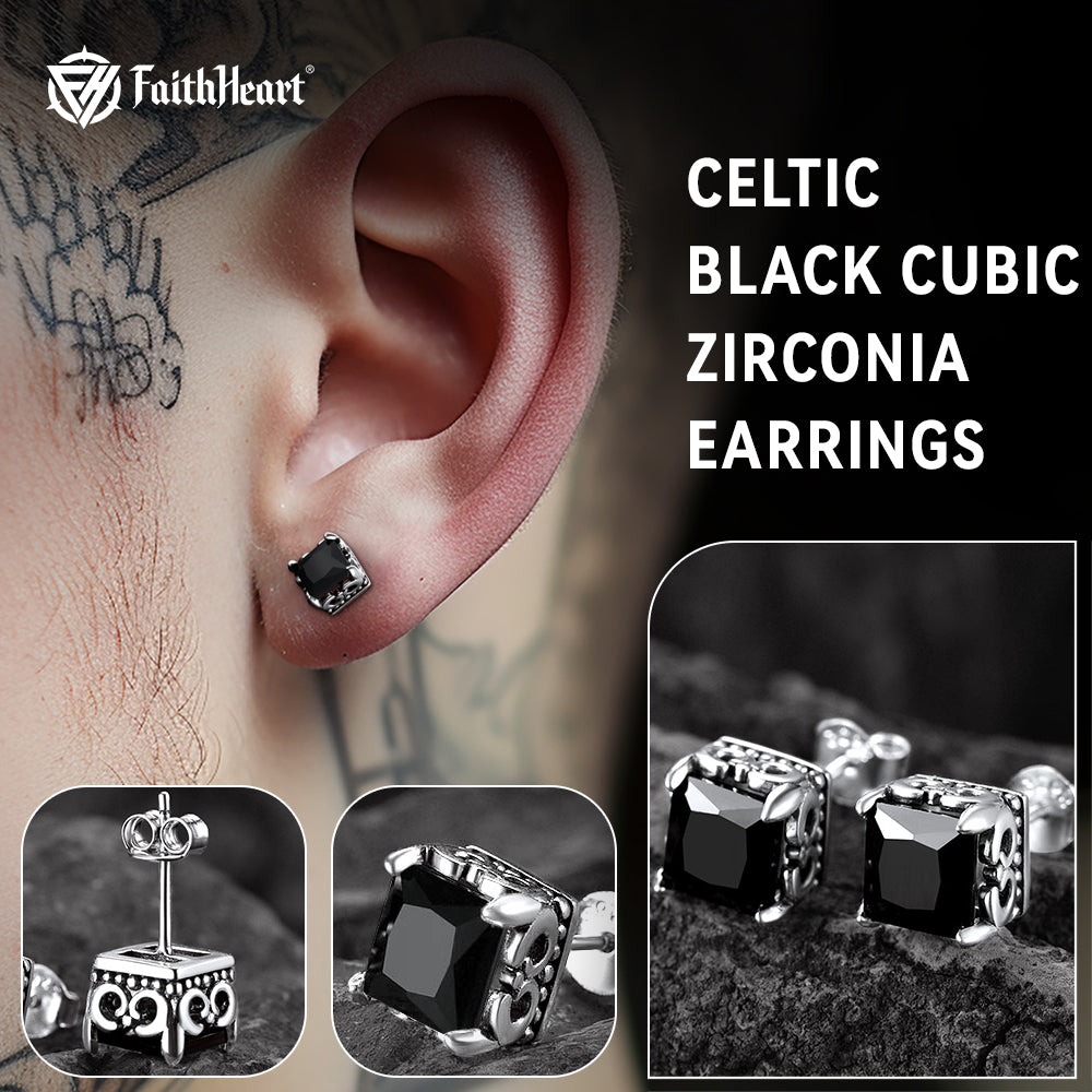 Celtic Diamond Stud Earrings in Sterling Silver for Men Women
