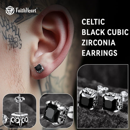 Celtic Diamond Stud Earrings in Sterling Silver for Men Women