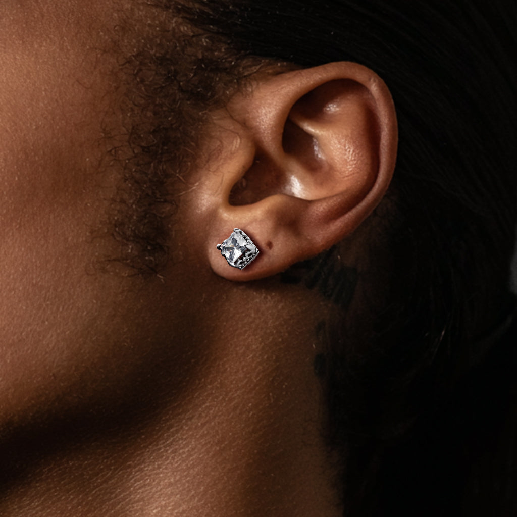 Celtic Diamond Stud Earrings in Sterling Silver for Men Women
