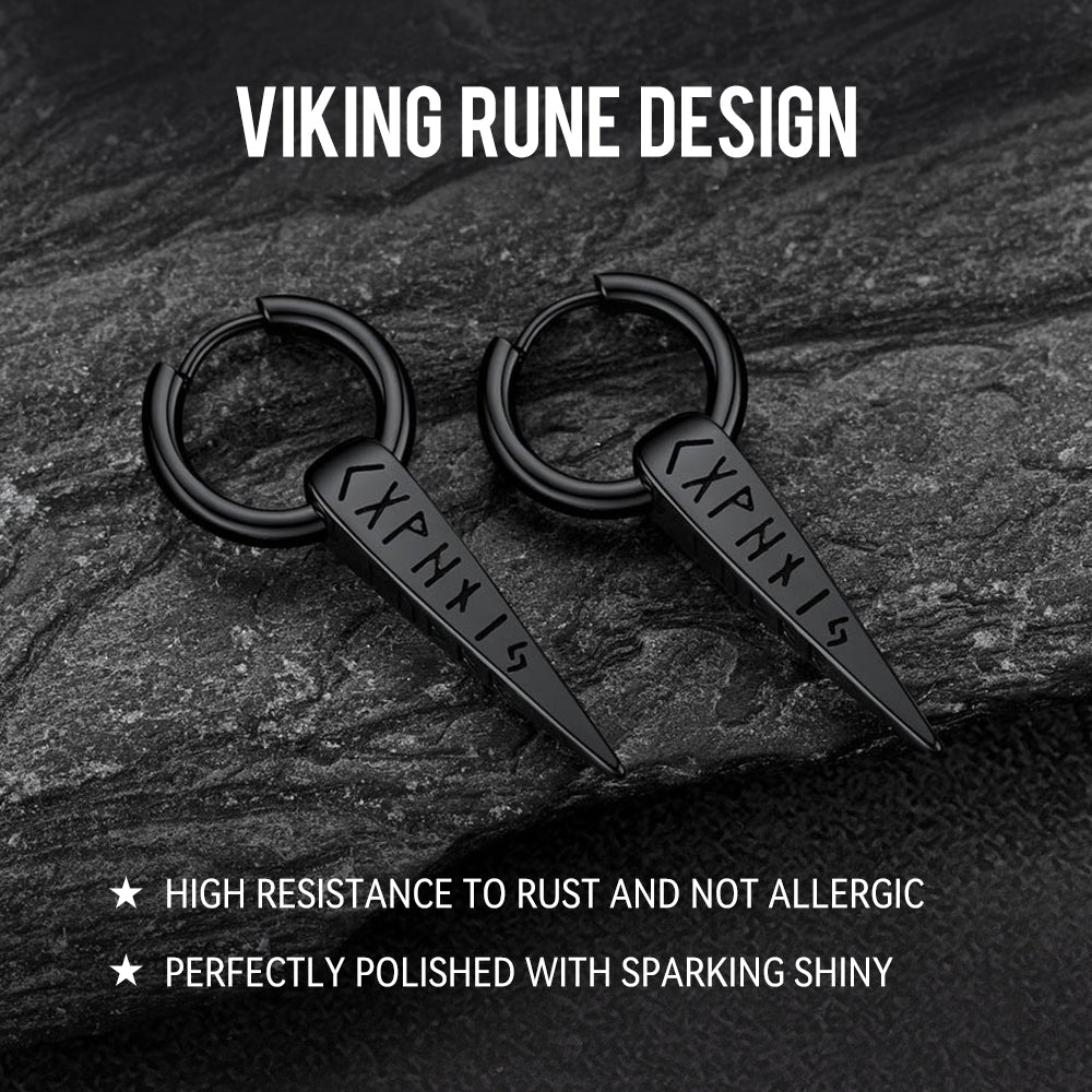 Norse Viking Runes Dangle Hoop Earrings For Men