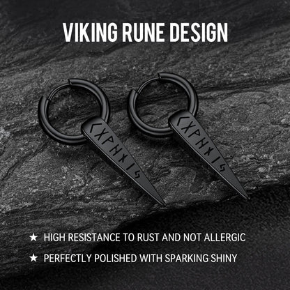 Norse Viking Runes Dangle Hoop Earrings For Men