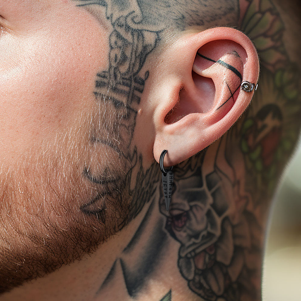 Norse Viking Runes Dangle Hoop Earrings For Men