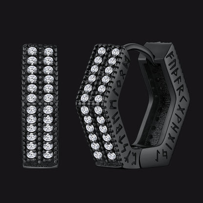 Hexagon Viking Diamond Hoop Earrings With Runes for Men