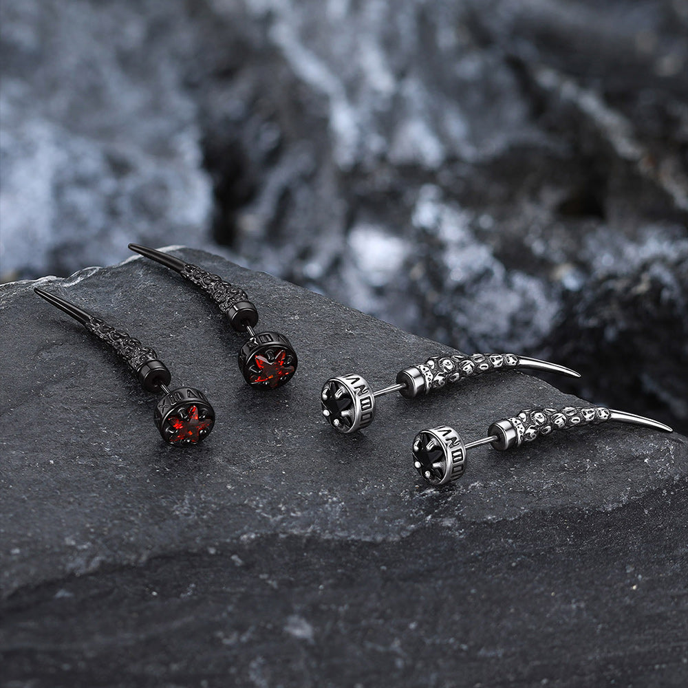 Viking Rune Fang Stud Earrings for Men – Nordic Star CZ Earrings