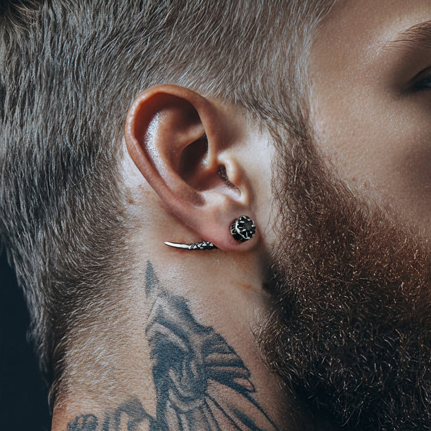 Viking Rune Fang Stud Earrings for Men – Nordic Star CZ Earrings