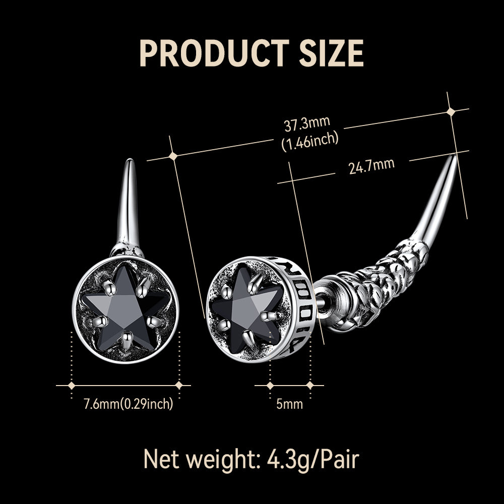 Viking Rune Fang Stud Earrings for Men – Nordic Star CZ Earrings